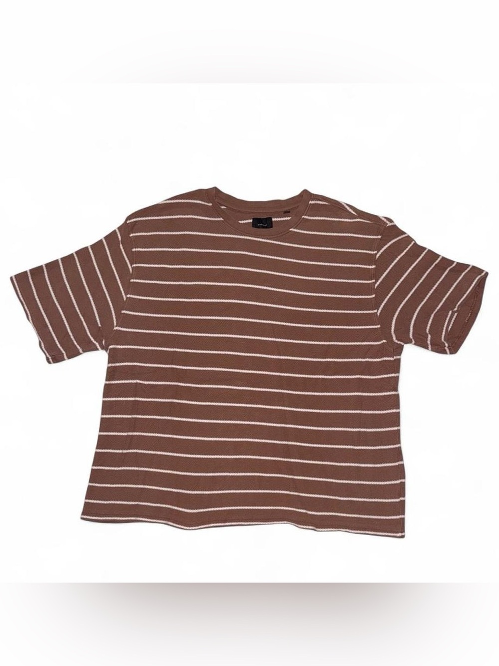 Brown and White Striped Short Sleeve Crewneck